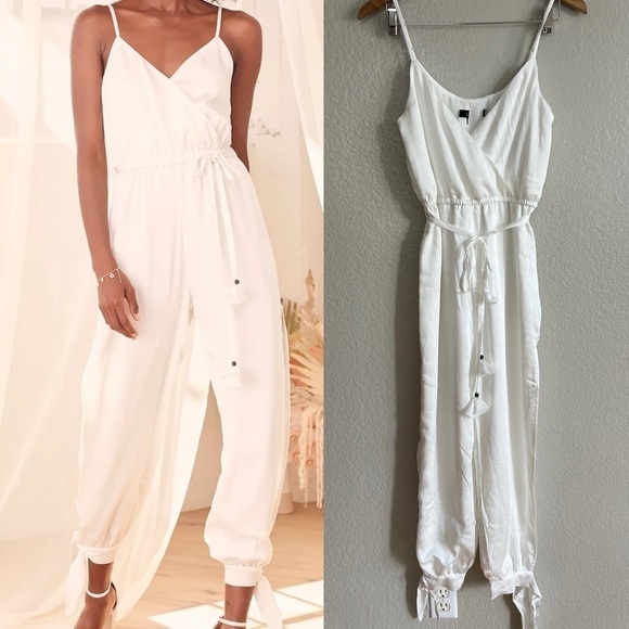 Lulus Pants - NWOT Lovely As Can Be White Satin Surplice Jumpsuit